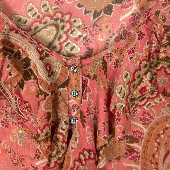 NWOT SUNDANCE Top Women M Silk Chiffon Paisley Floral Ruffle Pink Balloon Sleeve - Picture 4 of 10